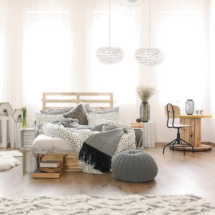 Lampa wiszaca 2 Zródla Pióra Ø35cm + Kable Biale EOS Bialy