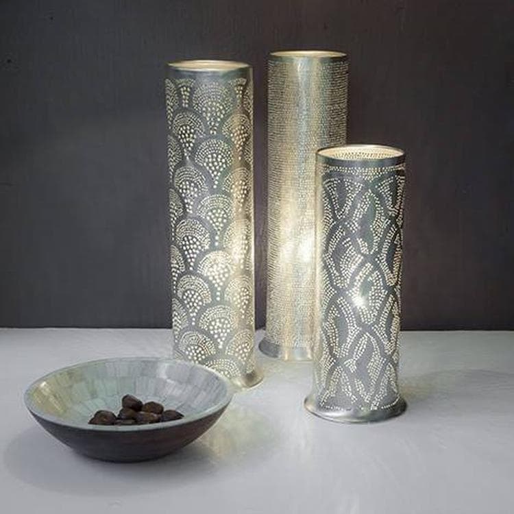 Lampa stojąca Cylinder Metal Perforowany Wys.35cm TALLY FILISKY Srebrny