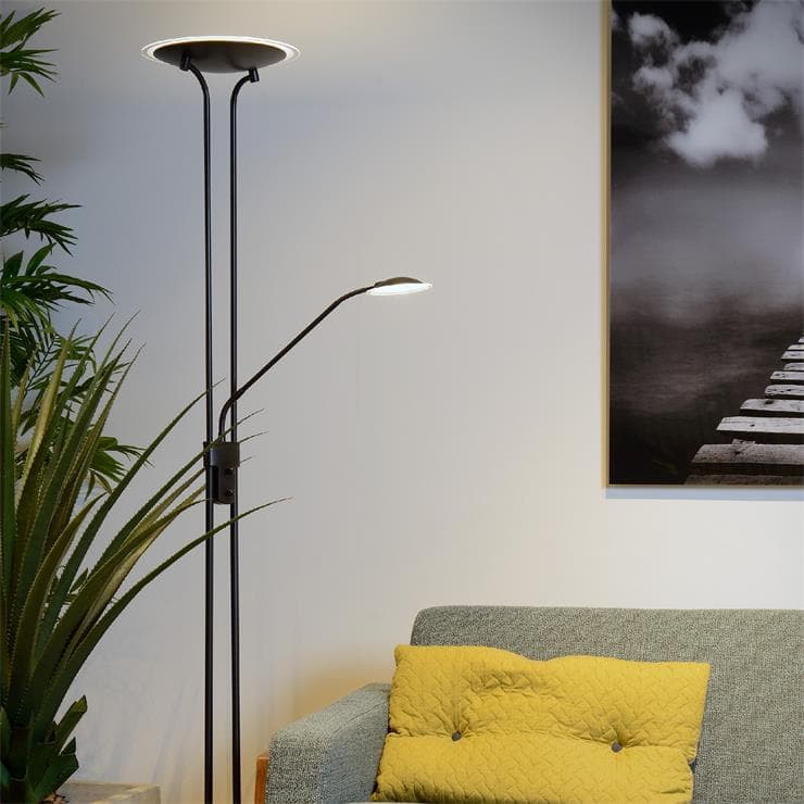 Lampa podłogowa LED z lampką do czytania Metal Wys.180cm CHAMPION LED - Lampadaire LED avec liseuse métal H180cm Czarny