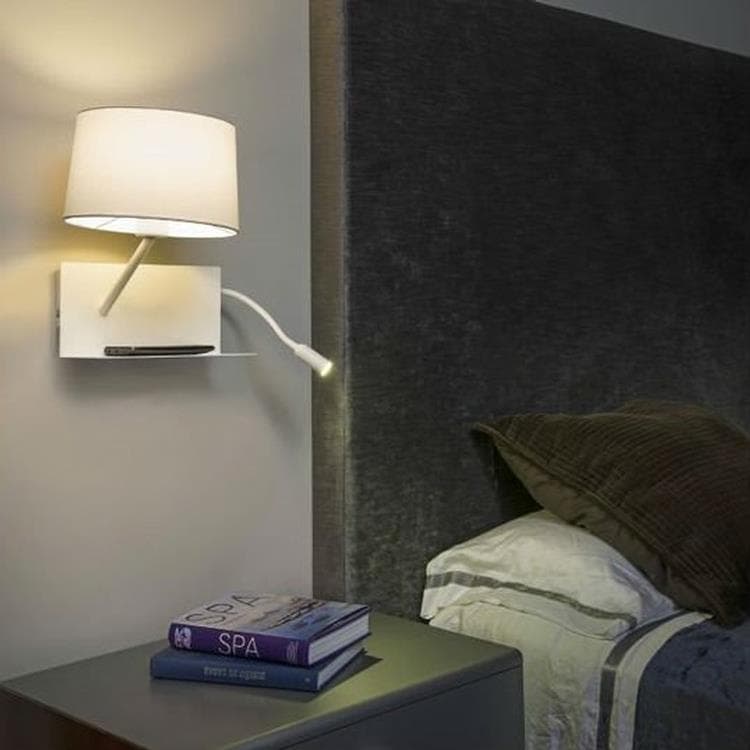 Lampa ścienna z lampką do czytania LED i portem USB w lewo L33cm HANDY Bialy