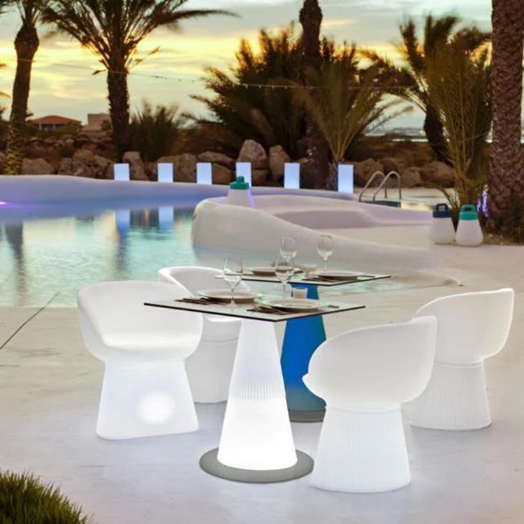 Zestaw oświetlonych mebli zewnętrznych 1 stół Itaca + 4 fotele Mallorca Ø60cm ITACA Bialy