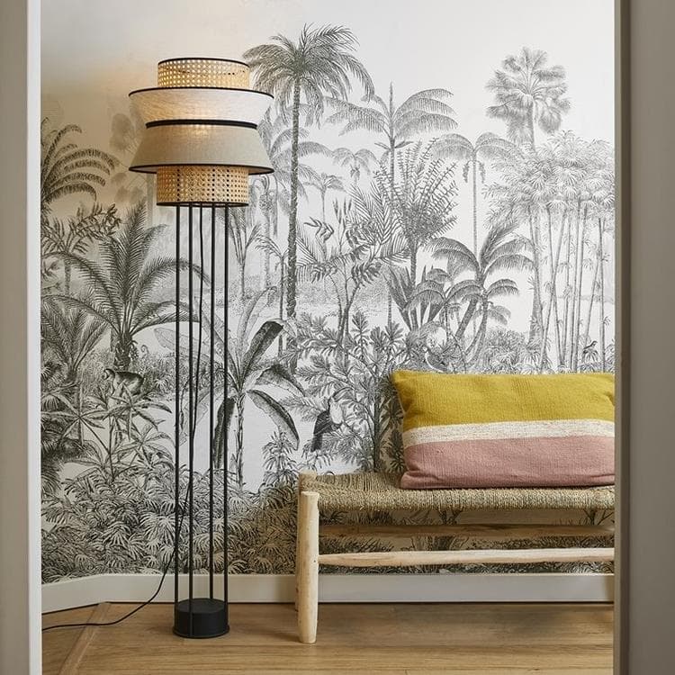 Double Floor Lamp Cannage & Linen H157cm SINGAPORE nude