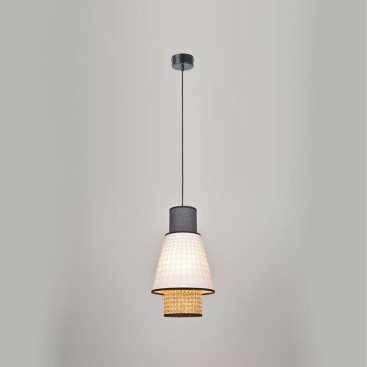 Lampa wisząca z naturalnego lnu i trzciny Ø22cm SINGAPORE bialy antracyt