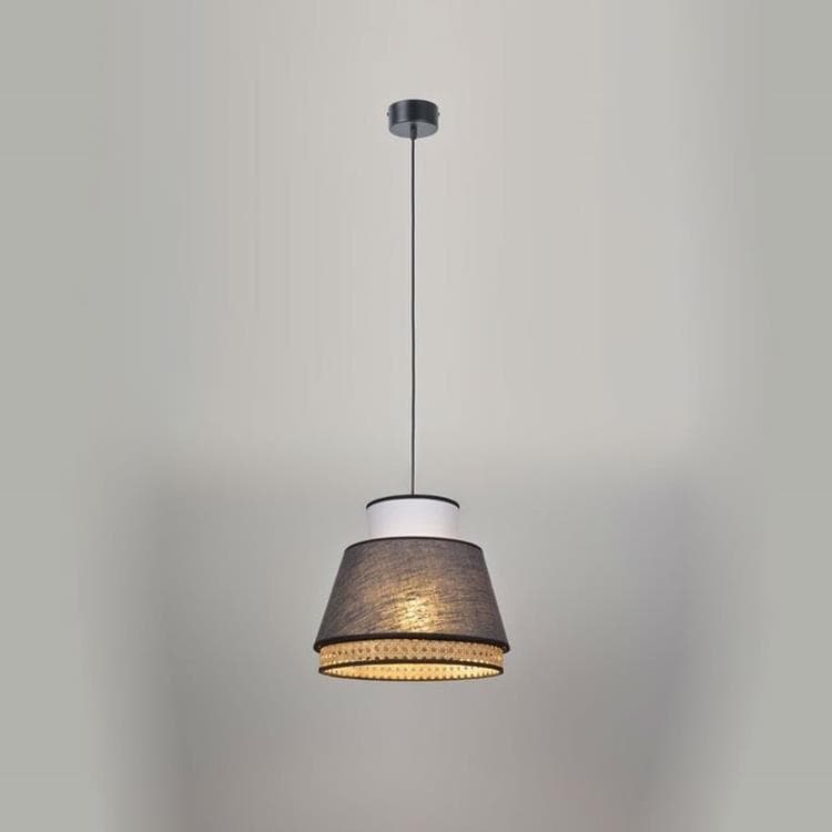 Lampa wisząca Drewno plecione & Len naturalny Ø30cm SINGAPOUR antracyt bialy