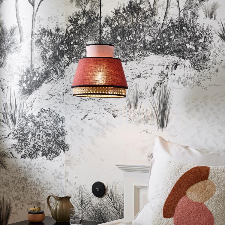 Lampa wisząca z naturalnego lnu i trzciny Ø30cm SINGAPORE Massala / różowy