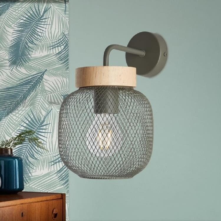 Drewno/metal regulowana lampa ścienna H26.5cm GIADA oliwkowa zielen