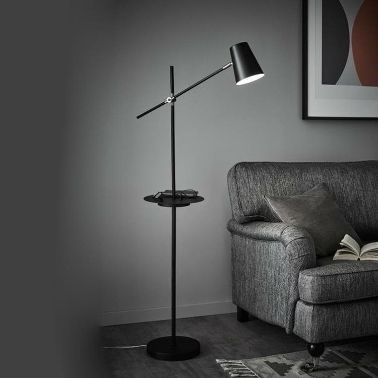 Lampa podłogowa z półką i portem USB Wys.144cm LINEAR Czarny