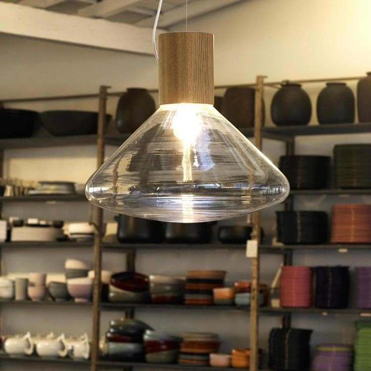 Lampa wisząca LED Dąb/Szkło Wys.40cm MUFFINS Przezroczysty