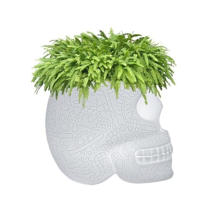 Outdoor flowerpot Skull LED H45cm MEXICO Bialy