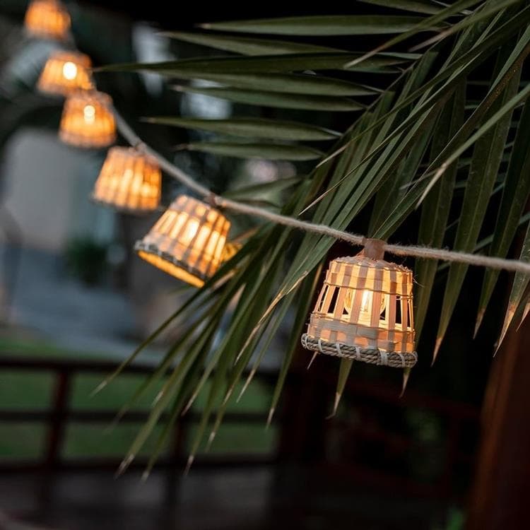 Girlanda świecąca zewnętrzna akumulatorowa Bambus/Rattan/Juta 10-punktowa LED AURORA naturalny
