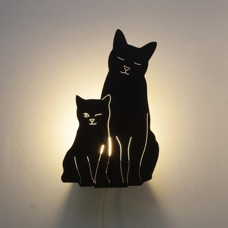 Lampa ścienna /Lampa stołowa w wyciętym metalowym kształcie Cat z gniazdem H33cm KITTIES Czarny