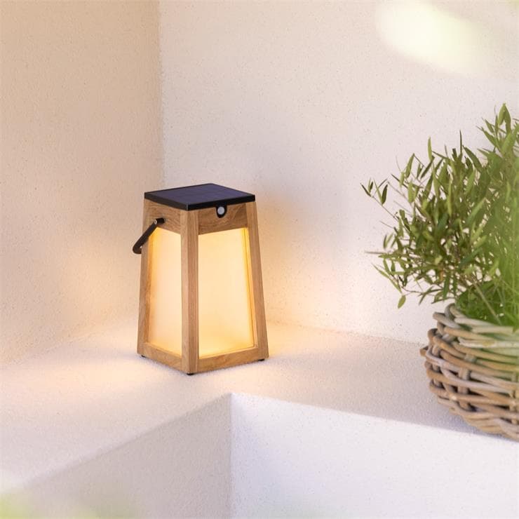 Solar & Rechargeable LED Outdoor Lantern Wood/Aluminium H25cm 300 Lumenów TINKA TECKA drewno naturalny