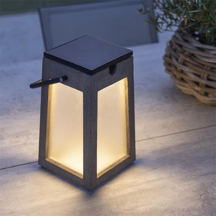 Solar & Rechargeable LED Outdoor Lantern Wood/Aluminium H25cm 300 Lumenów TINKA TECKA tek szary