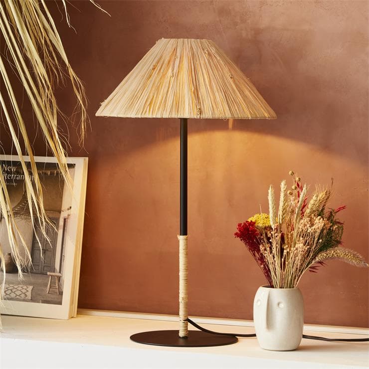  PLAYA - Lampe à poser Métal/Raphia H50cm naturalny