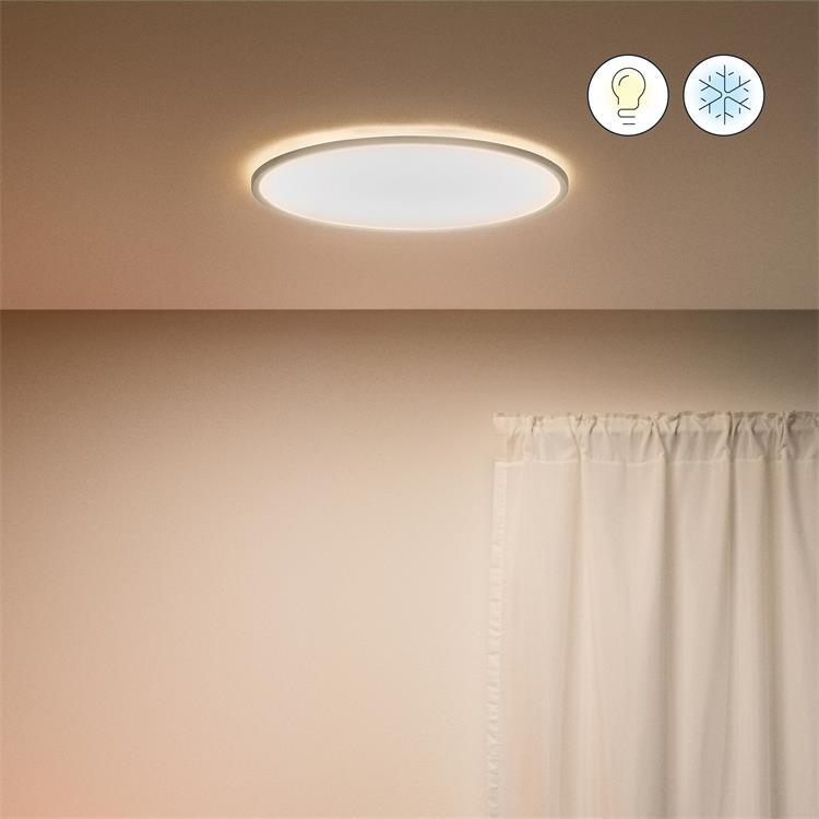 Lampa sufitowa LED Connected ściemniana ciepła biel zimna biel Ø43cm SUPERSLIM Bialy