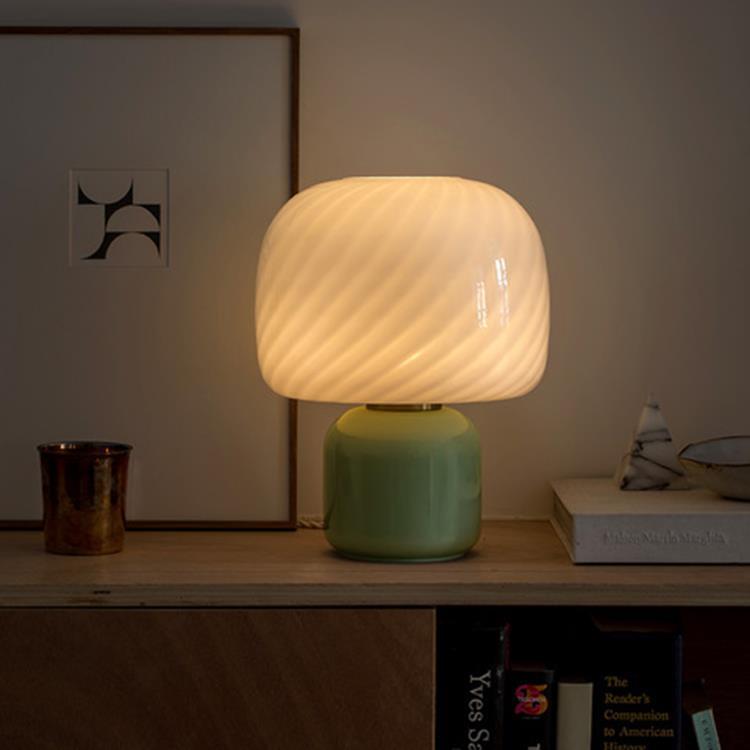 Lampa LED szkło przyciemniane/szkło matowe H30cm LOULOU Zielony abażur Biały Twisté