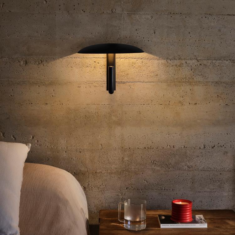 lampa ścienna LED z metalową lampką do czytania H21cm KONOHA Czarny mat