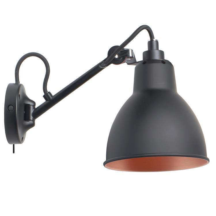 Lampa ścienna z przełącznikiem L30cm LAMPE GRAS N°104 czarny wnetrze miedz