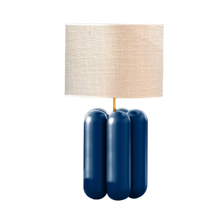 Lampa stołowa Drewno H68cm LA GRANDE LAMPE CHARLOTTE Niebieski / Wełna kędzierzawa