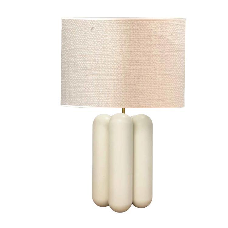 Lampa stołowa Drewno H68cm LA GRANDE LAMPE CHARLOTTE Kremowy / Wełna kędzierzawa