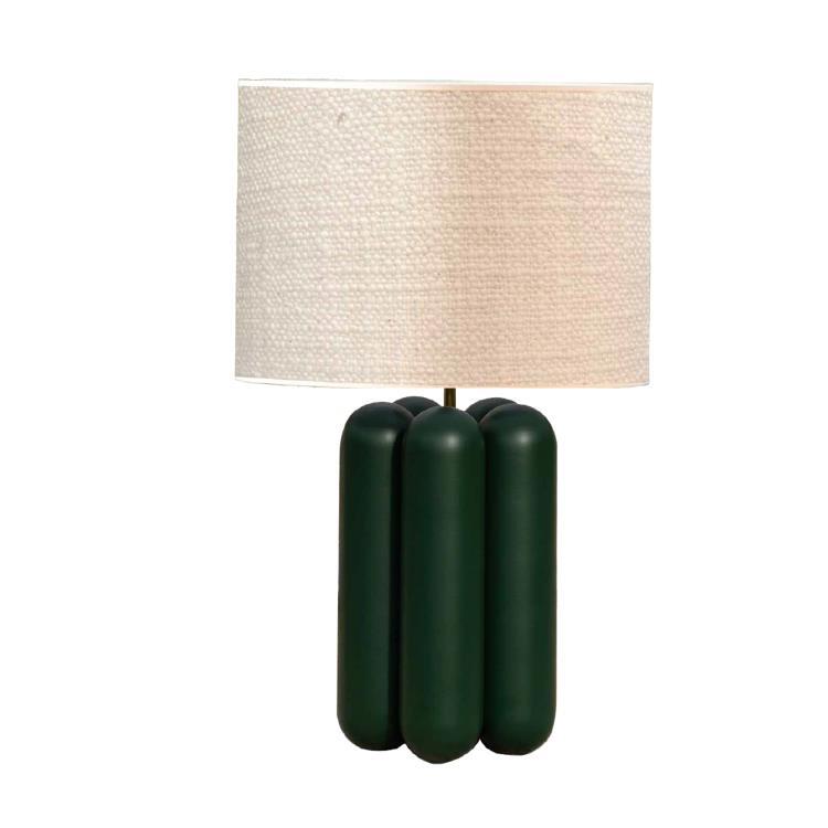 Lampa stołowa Drewno H68cm LA GRANDE LAMPE CHARLOTTE Zielony / Kędzierzawa wełna
