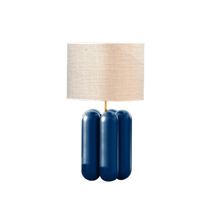 Lampa stołowa Drewno H57cm LA LAMPE CHARLOTTE Niebieski / Wełna kędzierzawa