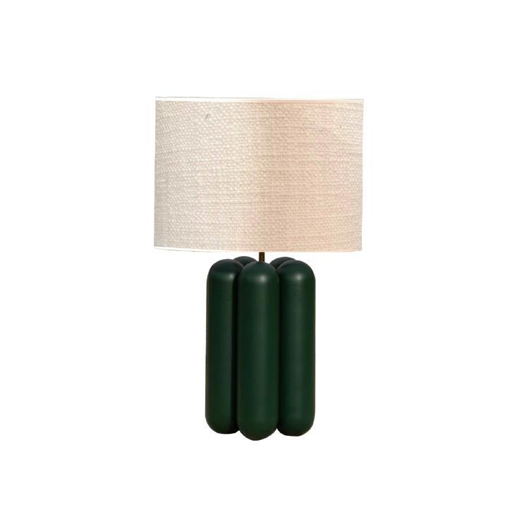 Lampa stołowa Drewno H57cm LA LAMPE CHARLOTTE Zielony / Kędzierzawa wełna