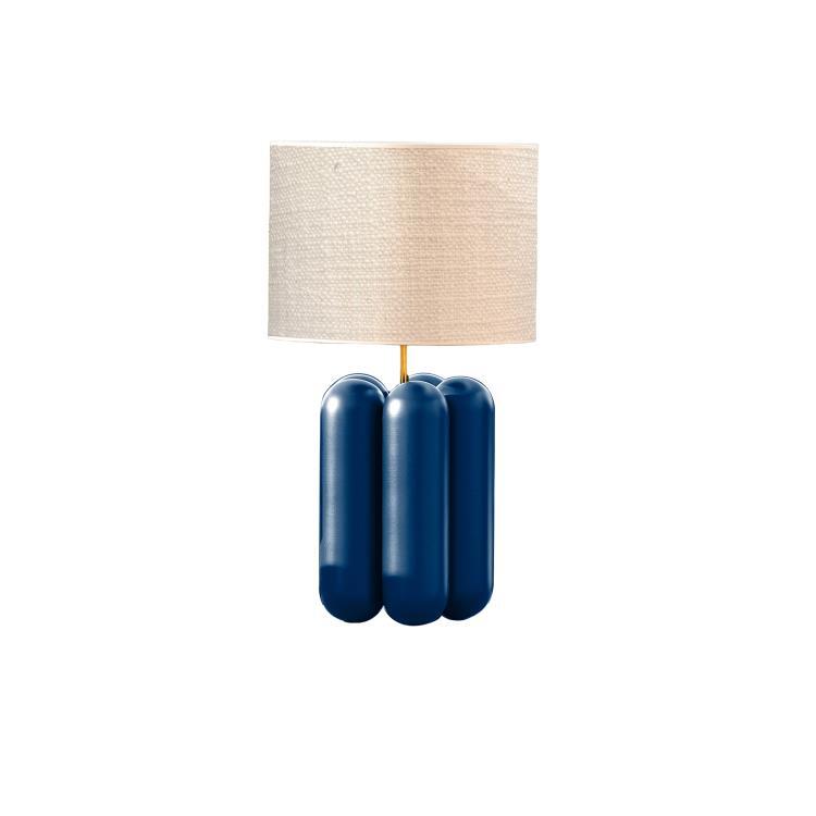 Lampa stołowa Drewno H32cm LA PETITE LAMPE CHARLOTTE Niebieski / Wełna kędzierzawa