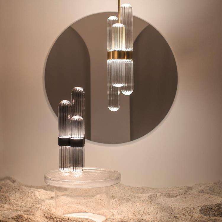 Metalowa/szklana lampa stołowa LED ze ściemniaczem H63cm CACTUS SMALL 