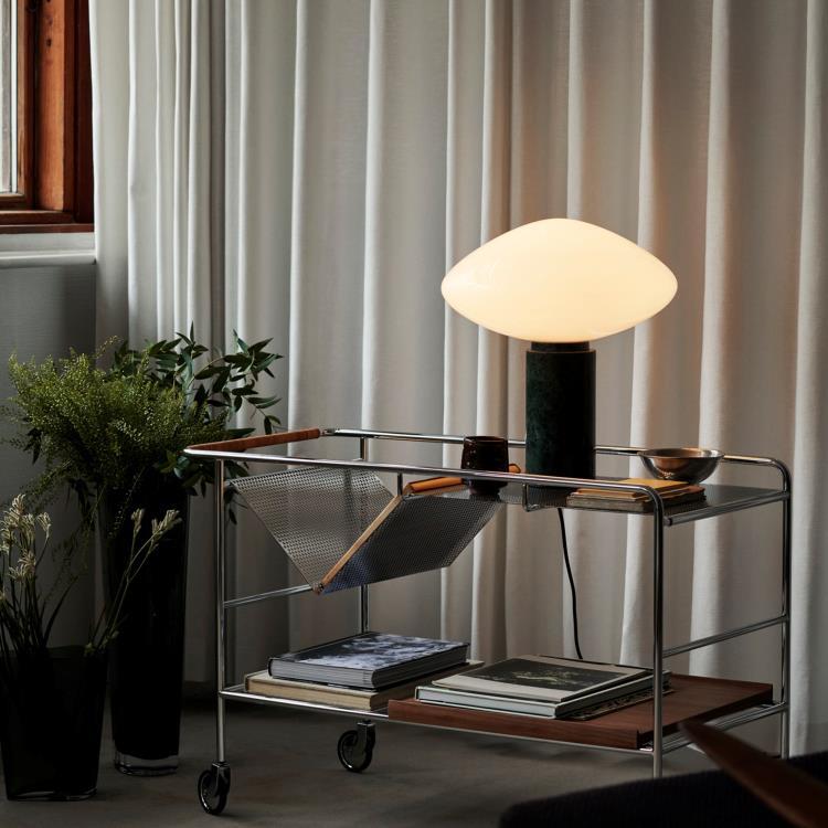Lampa stołowa szkło opalowe H41cm MIST Blanc mat / Vert Guatemala