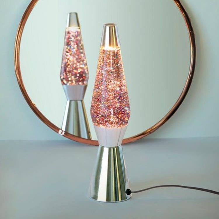 Lampa lawowa metal/szkło, wys. 40 cm BULLET Różowy brokat