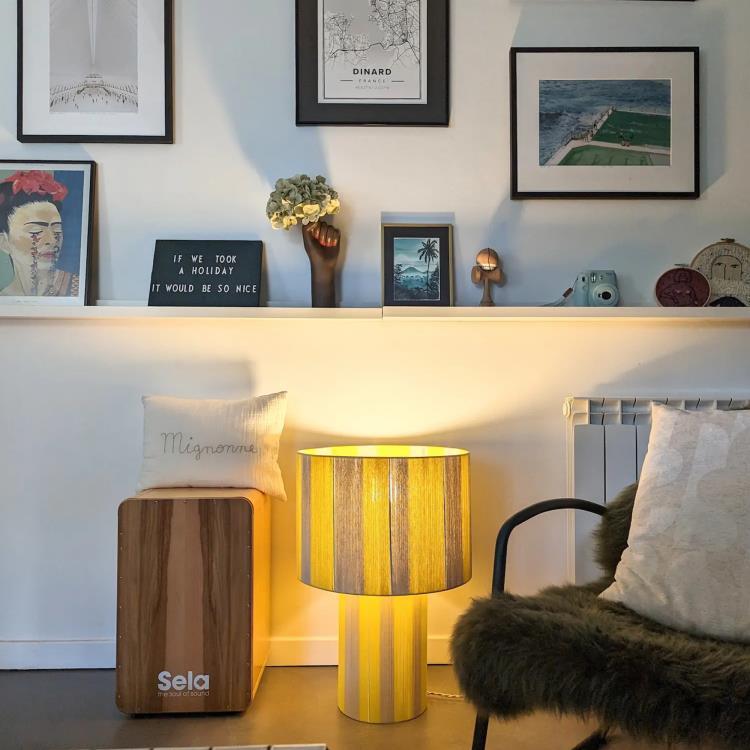 Lampa stołowa z plecionej nici H60cm L'ELEGANTE żółty / kremowy