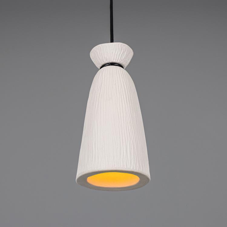 Ceramiczna lampa wisząca H30cm PANDO Biały matowy w paski / Biały matowy