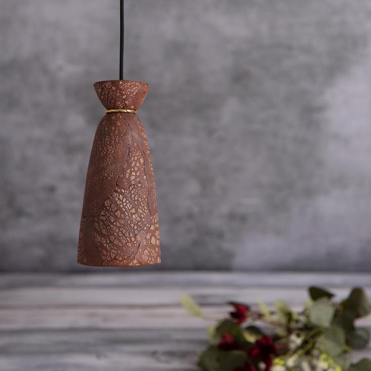 Ceramiczna lampa wisząca H30cm PANDO Czerwone żelazo / polerowany mosiądz