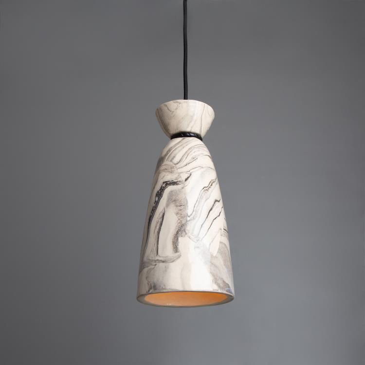 Ceramiczna lampa wisząca H30cm PANDO Marmurkowy / czarny matowy