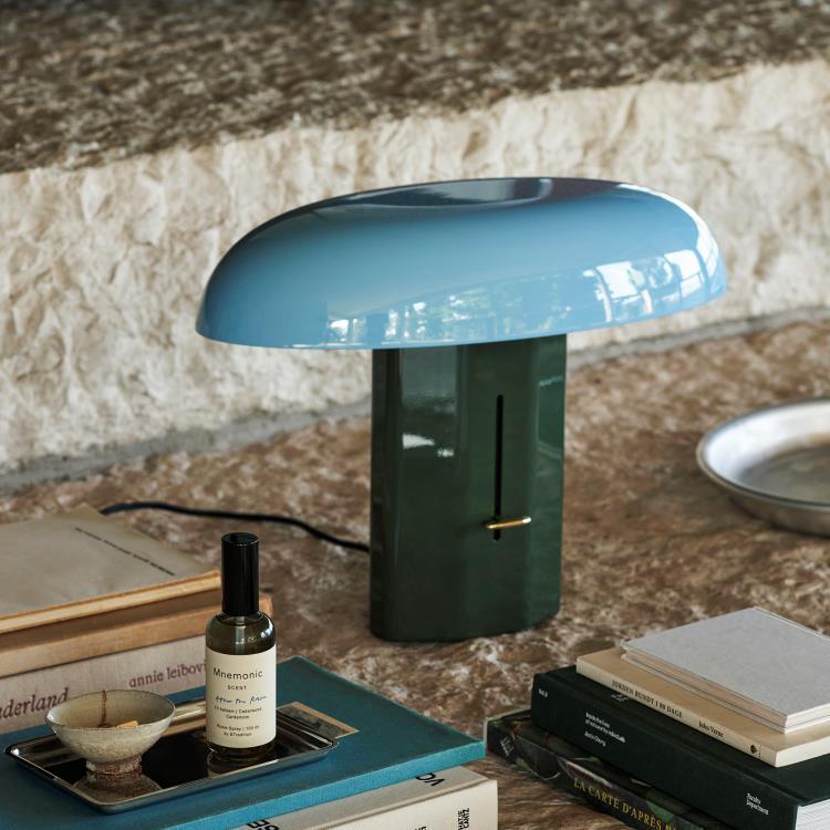 Aluminiowa lampa stołowa z wbudowanym ściemniaczem H33cm MONTERA JH12 Leśna zieleń / błękit