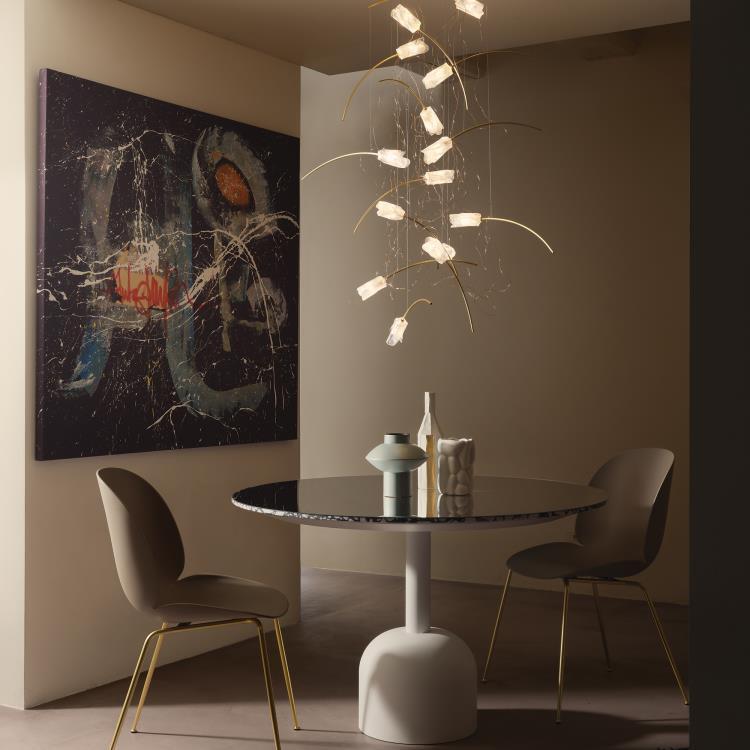 Lentiflex® 14-światłowa lampa wisząca LED Ø50cm TULIP ROUND Pryzmat / mosiądz