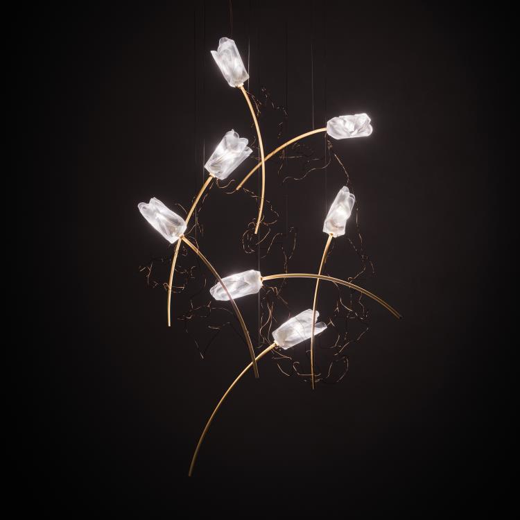 Lampa wisząca Lentiflex® LED 7 źródeł światła Ø50cm TULIP ROUND Pryzmat / mosiądz