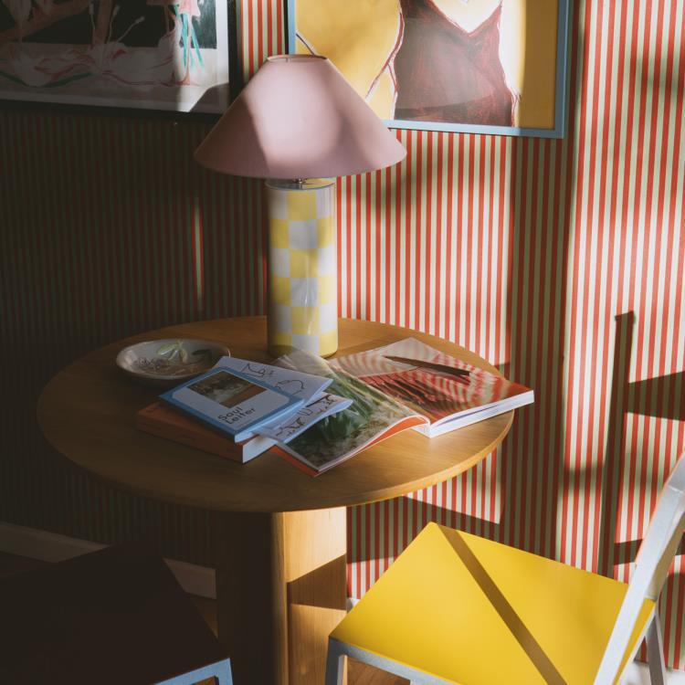 Lampa stołowa Ceramika/Bawełna H50cm OMBRELLINA Żółty abażur Różowy