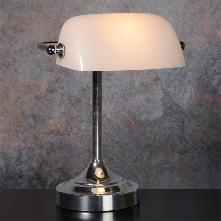 Lampa Biurowa Metal & Szkło Wys.30cm BANKER bialy chrom