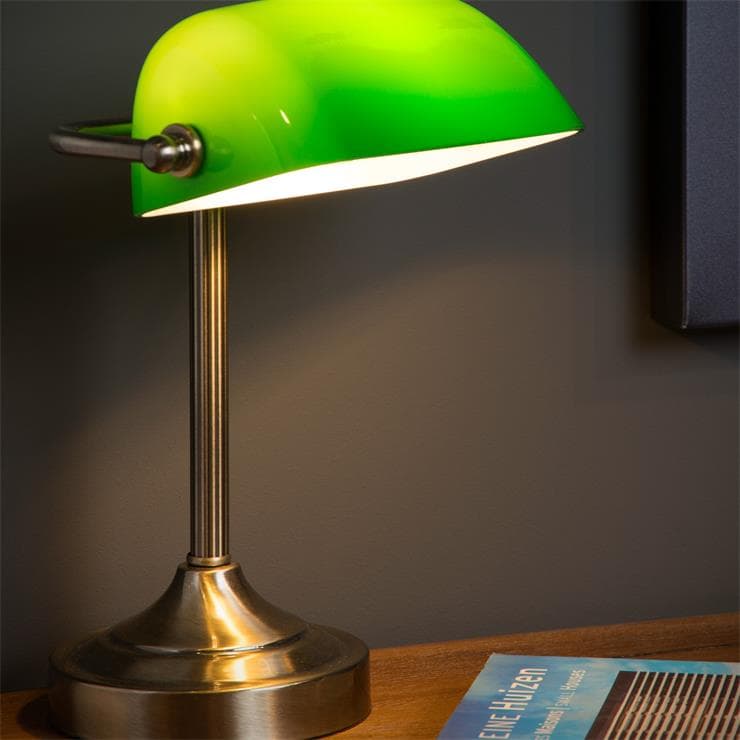 Lampa Biurowa Metal & Szkło Wys.30cm BANKER zielony brazowy